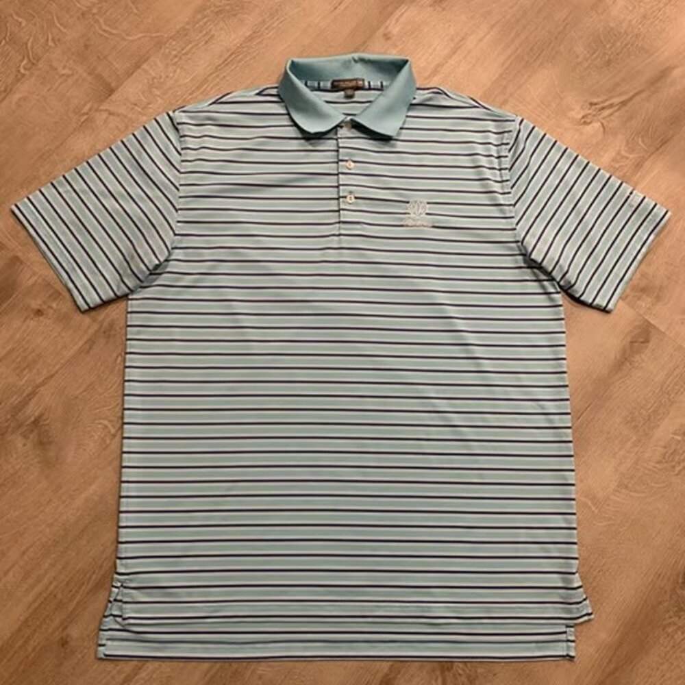 Peter Millar Summer Comfort Polo Shirt Men's Large Blue White Striped Chickasaw